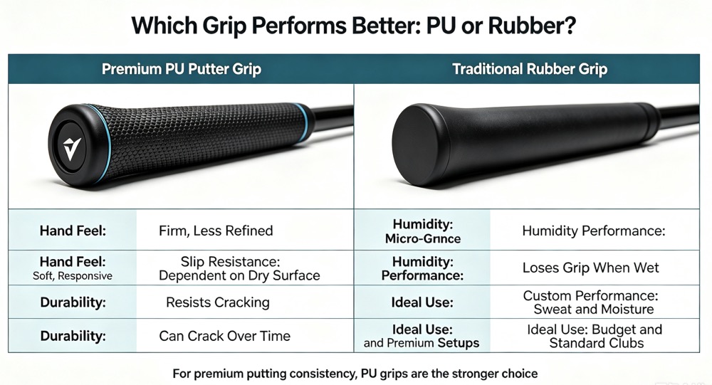 Performance comparison between traditional rubber and modern PU golf grips